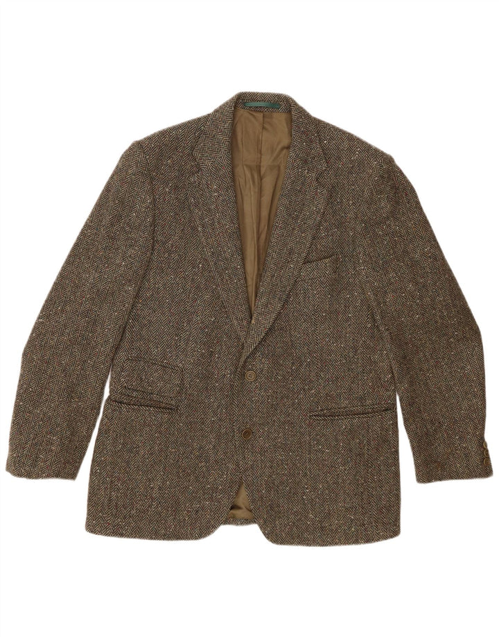 DONEGAL Mens 2 Button Blazer Jacket UK 42 XL Khaki Chevron New Wool
