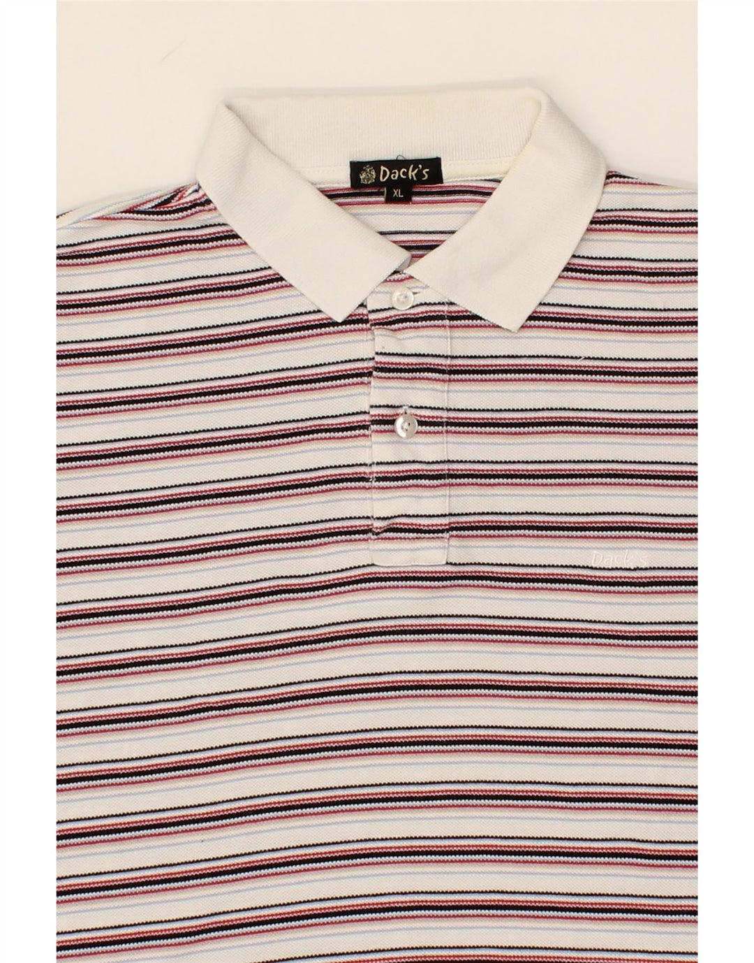 DACK'S Mens Polo Shirt XL White Striped Cotton Vintage Dack's and Second-Hand Dack's from Messina Hembry 