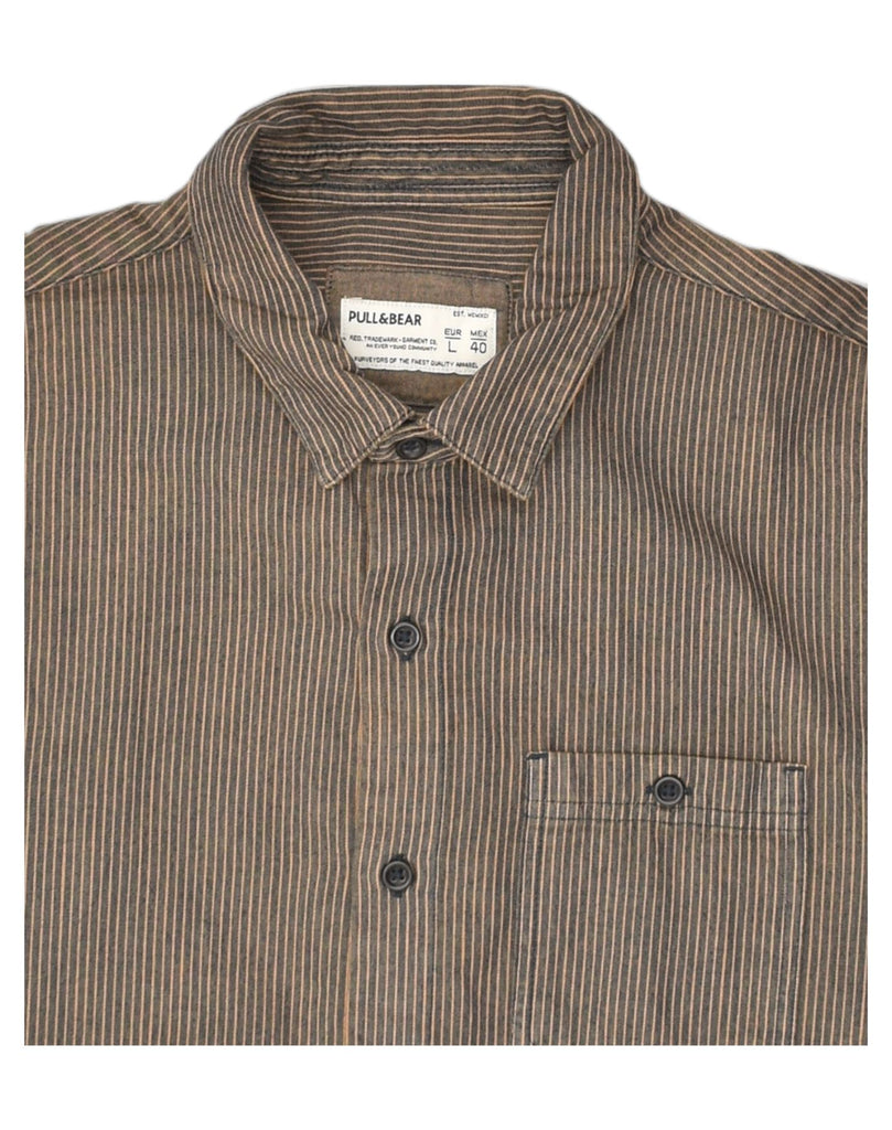 PULL & BEAR Mens Shirt Large Brown Striped Cotton | Vintage Pull & Bear | Thrift | Second-Hand Pull & Bear | Used Clothing | Messina Hembry 