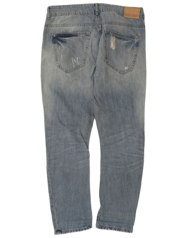 Zara Mens Distressed Straight Jeans EU 38 Small W34 L28 Blue Cotton