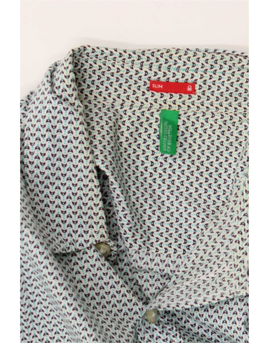 Benetton Mens Slim Shirt Medium Blue Geometric