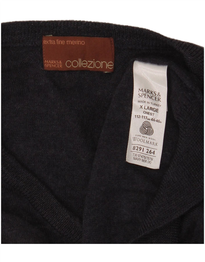 Marks & Spencer Mens Vest Tank Top XL Navy Blue Merino Wool