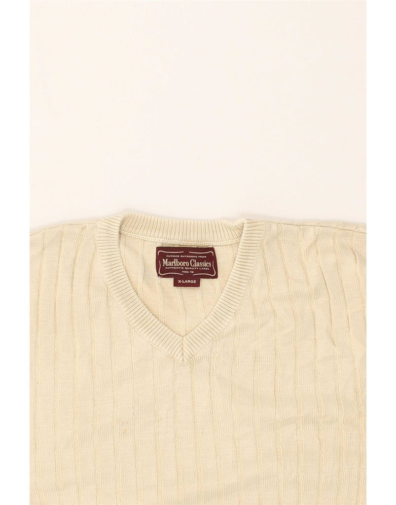 MARLBORO CLASSICS Womens V-Neck Jumper Sweater UK 18 XL Beige Cotton Vintage Marlboro Classics and Second-Hand Marlboro Classics from Messina Hembry 