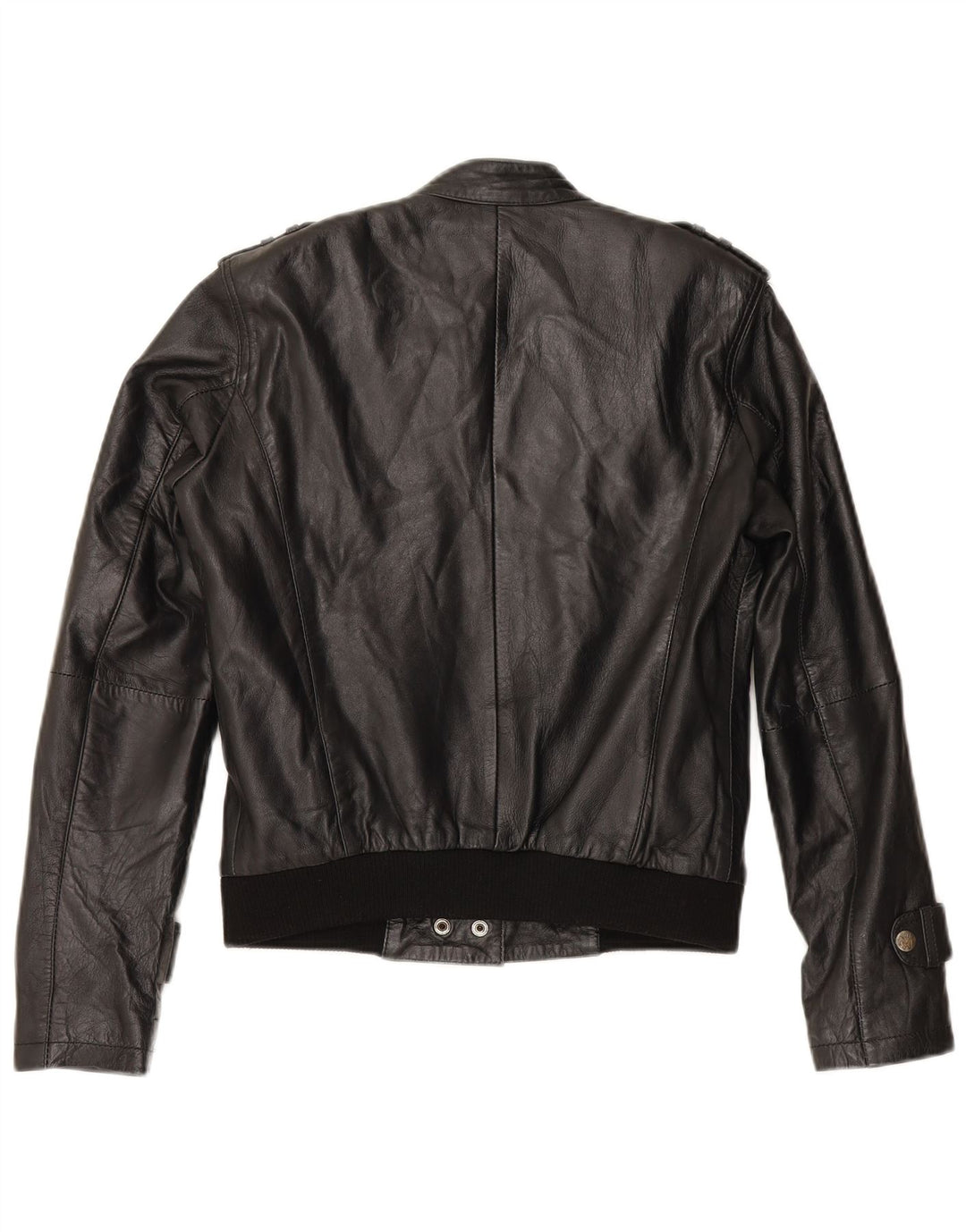 Vintage Womens Military Leather Racer Jacket UK 12 Medium Black Leather