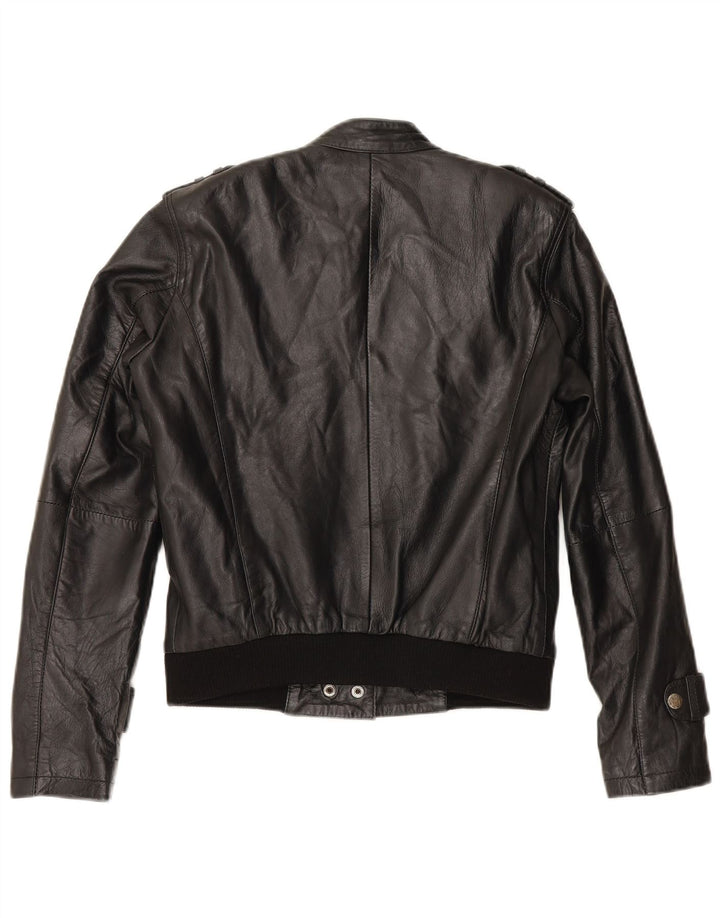 Vintage Womens Military Leather Racer Jacket UK 12 Medium Black Leather