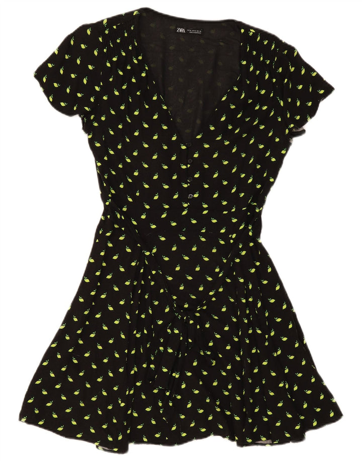 Zara Womens A-Line Dress UK 12 Medium Black Spotted