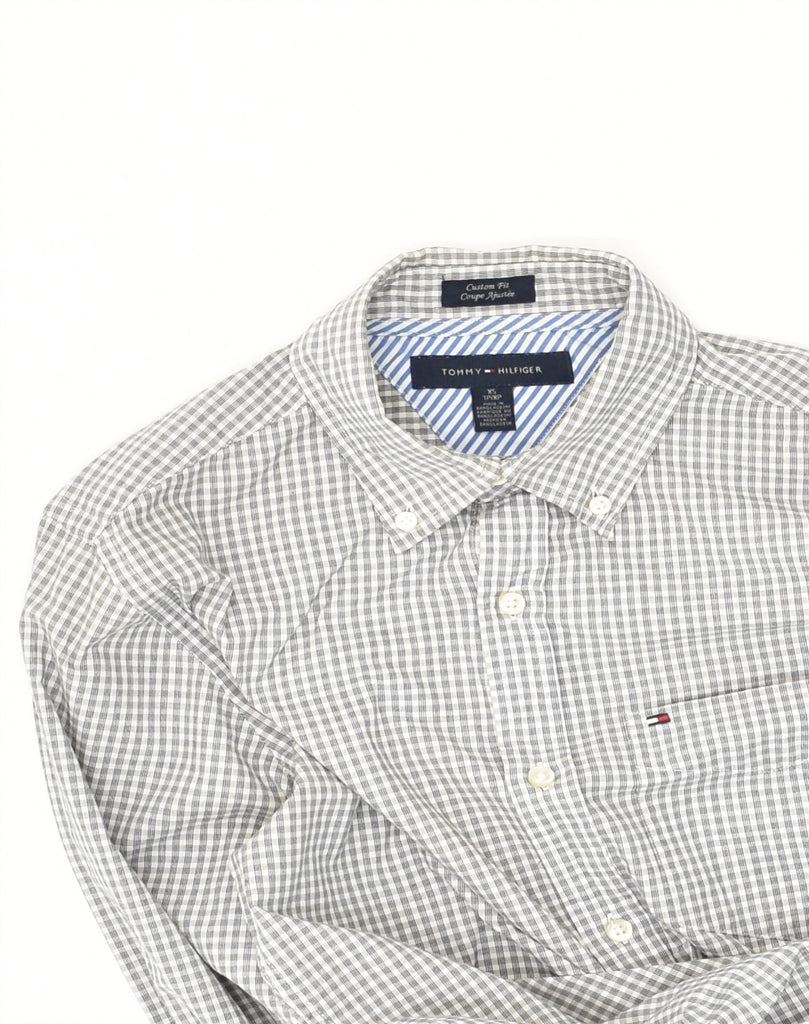 TOMMY HILFIGER Mens Coupe Ajustee Custom Fit Shirt XS Grey Gingham Cotton | Vintage Tommy Hilfiger | Thrift | Second-Hand Tommy Hilfiger | Used Clothing | Messina Hembry 