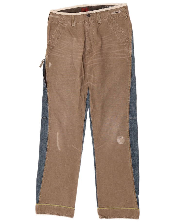 Vintage Mens Distressed Straight Jeans W32 L34 Blue Colourblock Retro
