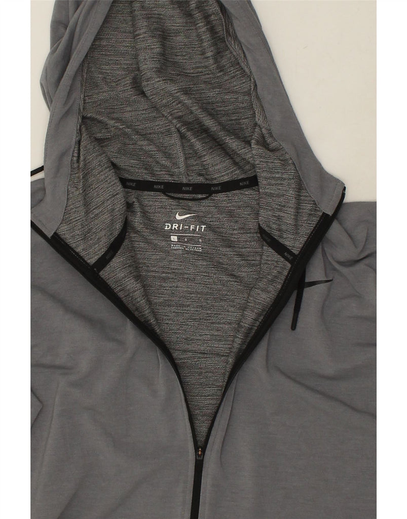 NIKE Mens Dri Fit Zip Hoodie Sweater Large Grey Polyester | Vintage Nike | Thrift | Second-Hand Nike | Used Clothing | Messina Hembry 