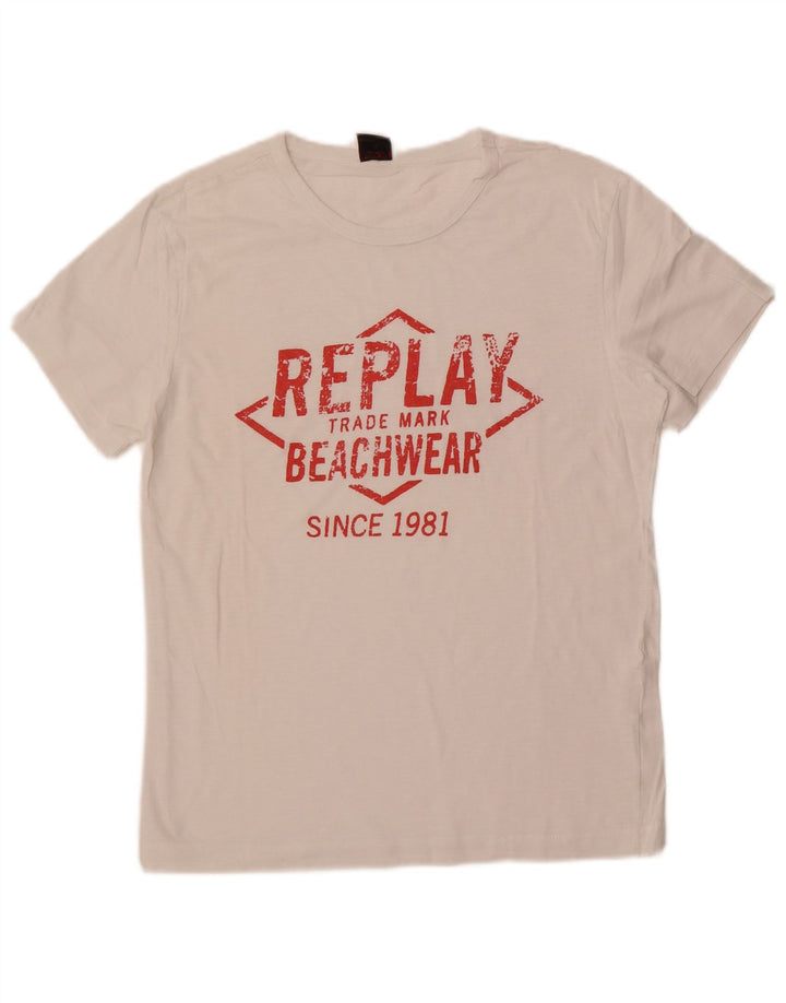 Replay Mens Graphic T-Shirt Top Small White