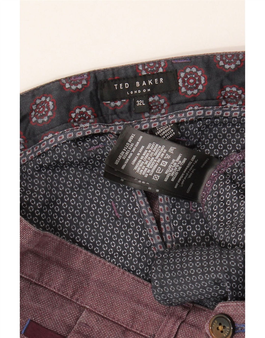 Ted Baker Mens Slim Suit Trousers W32 L32 Maroon Cotton