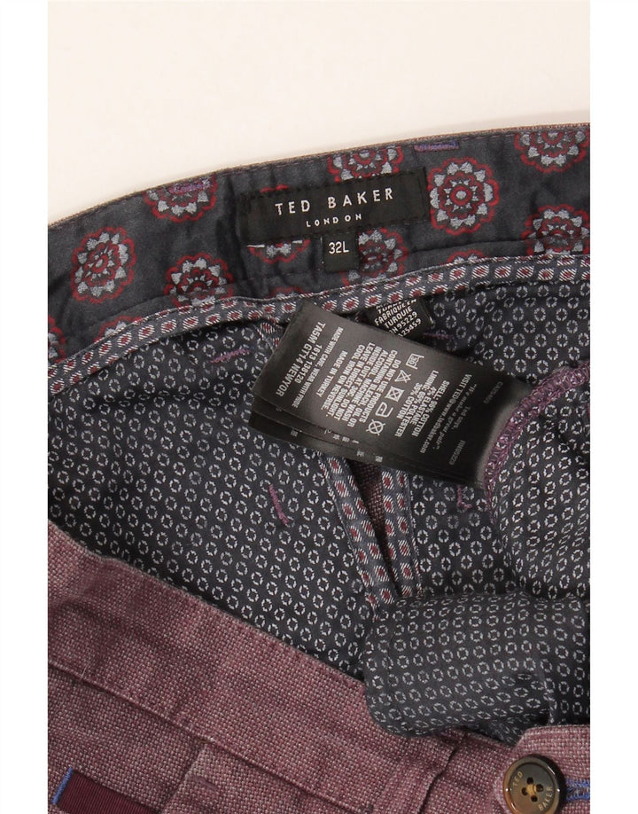 Ted Baker Mens Slim Suit Trousers W32 L32 Maroon Cotton