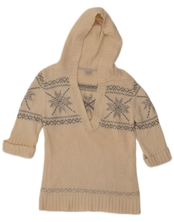 ESPRIT Womens Hooded Jumper Sweater UK 18 XL Beige Fair Isle Wool