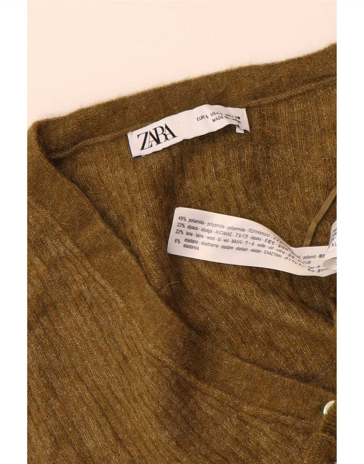 Zara Womens Cardigan Sweater UK 16 Large Khaki Polyamide