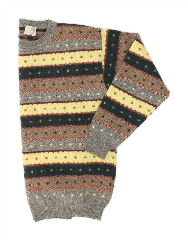 VINTAGE Mens Crew Neck Jumper Sweater Large Multicoloured Striped Wool Vintage Vintage and Second-Hand Vintage from Messina Hembry 