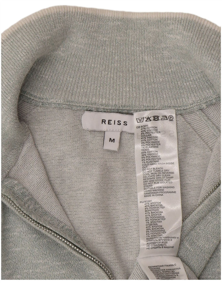 Reiss Mens Zip Neck Jumper Sweater Medium Blue Flecked Cotton