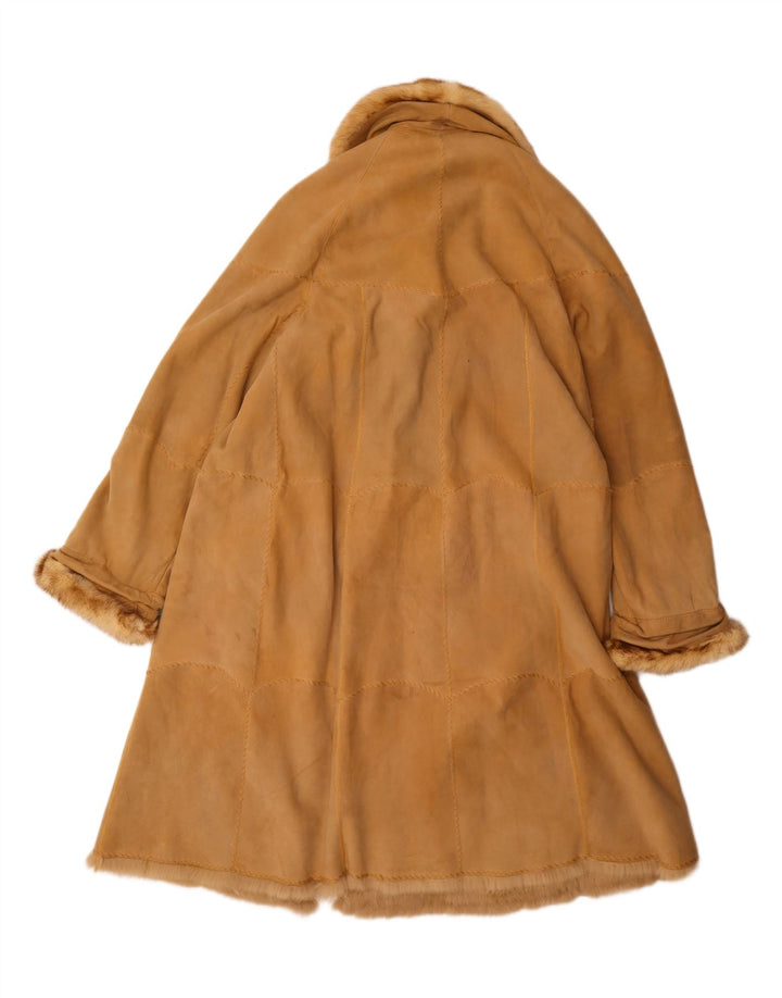 Vintage Womens Oversized Shearling Coat UK 14 Large Beige Leather