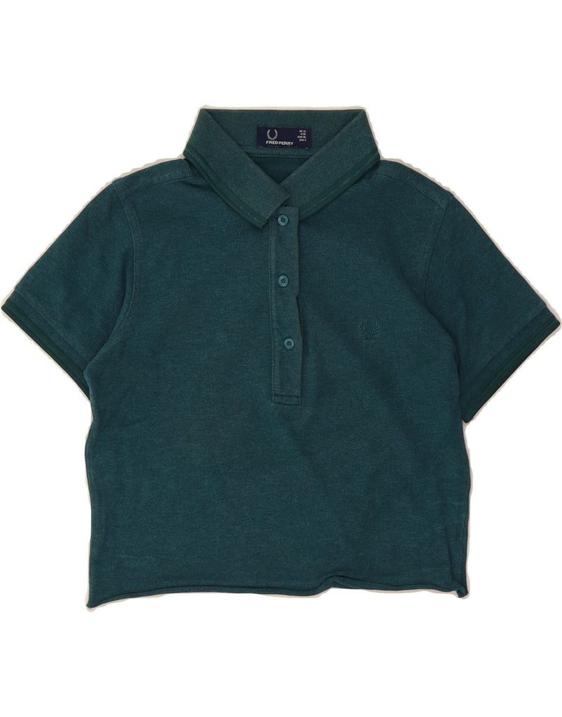 FRED PERRY Womens Crop Polo Shirt UK 12 Medium  Green Vintage Fred Perry and Second-Hand Fred Perry from Messina Hembry 
