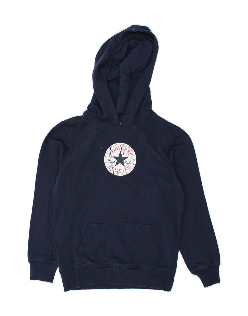 CONVERSE Boys Graphic Hoodie Jumper 9-10 Years Navy Blue Cotton | Vintage Converse | Thrift | Second-Hand Converse | Used Clothing | Messina Hembry 