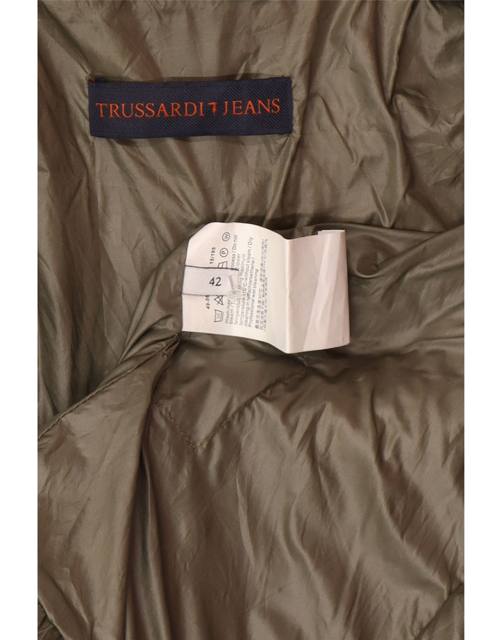 Trussardi Womens Biker Jacket IT 42 Medium Green Polyester