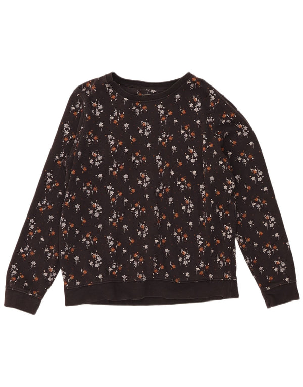 FAT FACE Womens Sweatshirt Jumper UK 14 Medium Black Floral Cotton