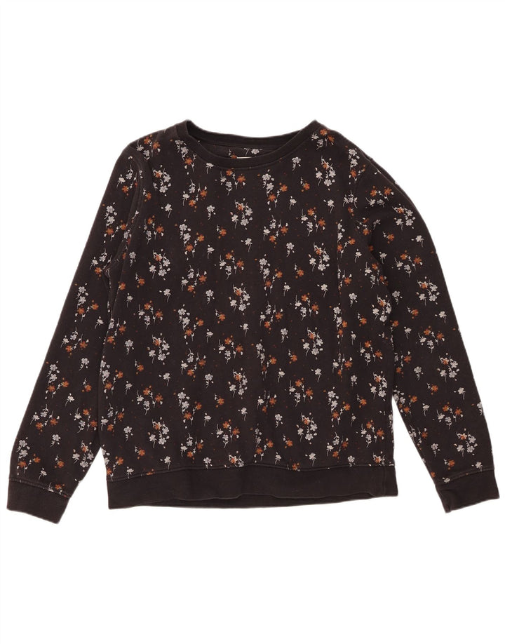 FAT FACE Womens Sweatshirt Jumper UK 14 Medium Black Floral Cotton