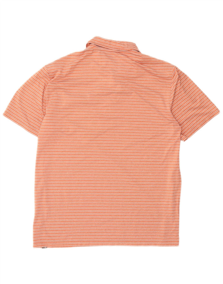 Eddie Bauer Mens Polo Shirt Medium Orange Striped Polyester