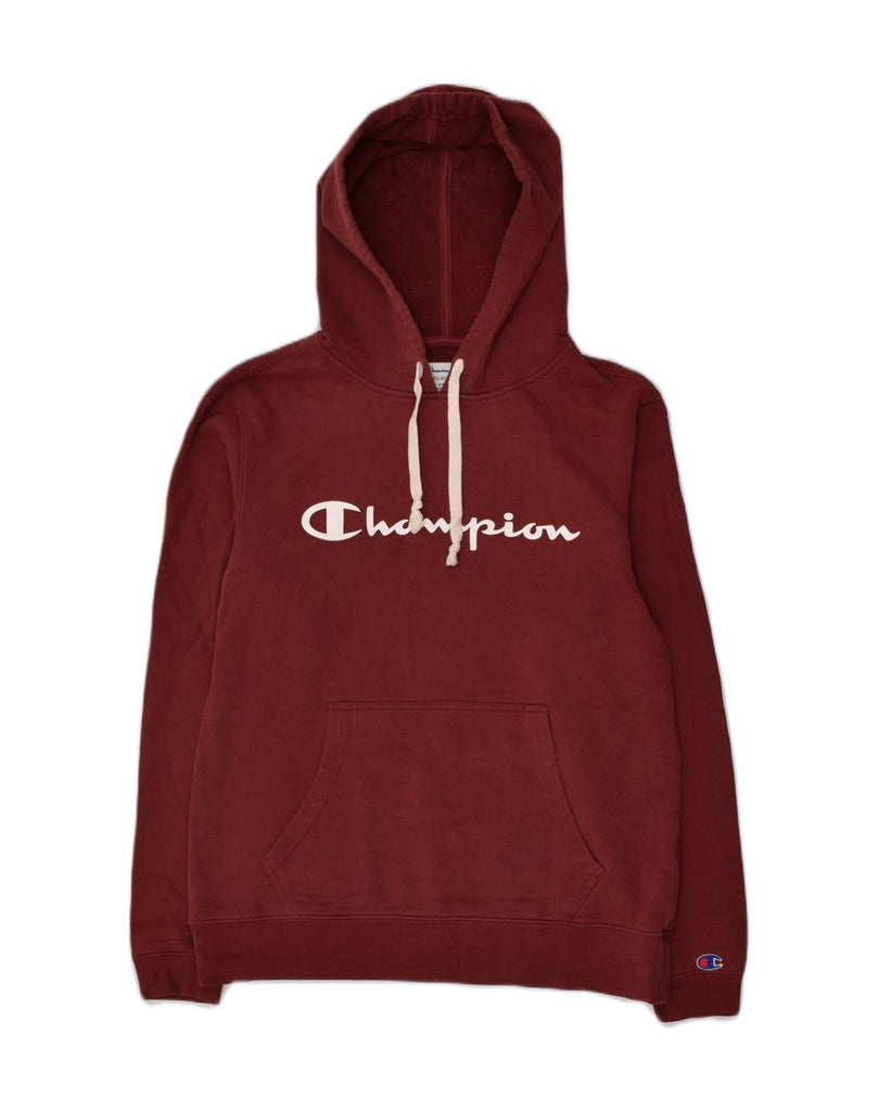 CHAMPION Mens Graphic Hoodie Jumper Small Burgundy Cotton | Vintage Champion | Thrift | Second-Hand Champion | Used Clothing | Messina Hembry 