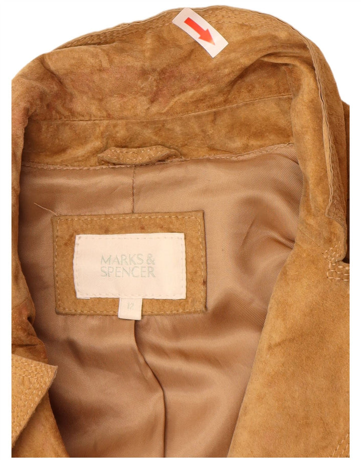 Marks & Spencer Womens Suede Overcoat UK 12 Medium Brown Leather