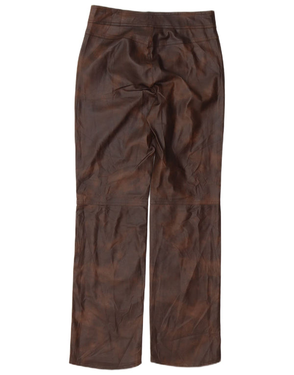 Zara Womens Straight Faux Leather Trousers XS W24 L30 Brown Polychlorid