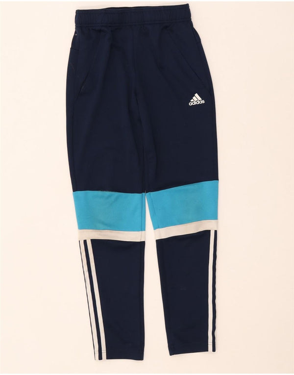 Adidas Boys Climalite Tracksuit Trousers 11-12 Years Navy Blue Colourblock