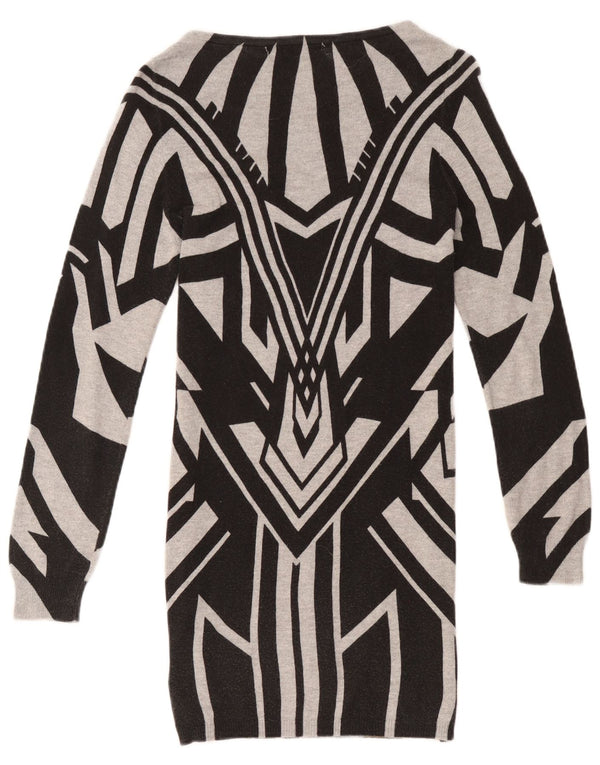 Marks & Spencer Womens Long Sleeve Jumper Dress UK 8 Small Grey Geometric