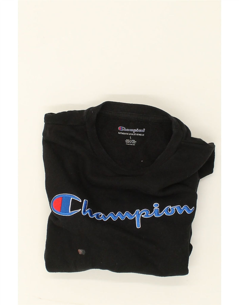 CHAMPION Boys Graphic Sweatshirt Jumper 13-14 Years Large  Black Cotton | Vintage Champion | Thrift | Second-Hand Champion | Used Clothing | Messina Hembry 