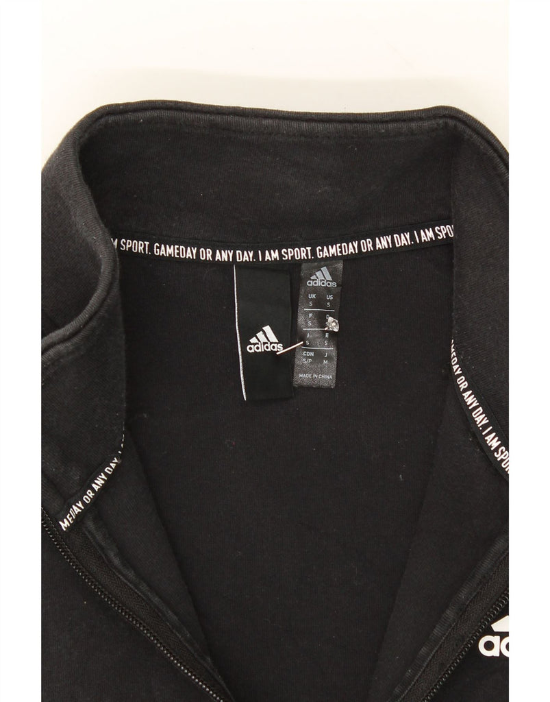 ADIDAS Mens Zip Neck Sweatshirt Jumper Small Black Cotton Vintage Adidas and Second-Hand Adidas from Messina Hembry 