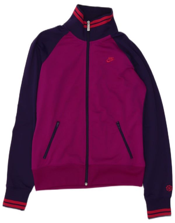 NIKE Womens Tracksuit Top Jacket UK 12 Medium Purple Colourblock Polyester
