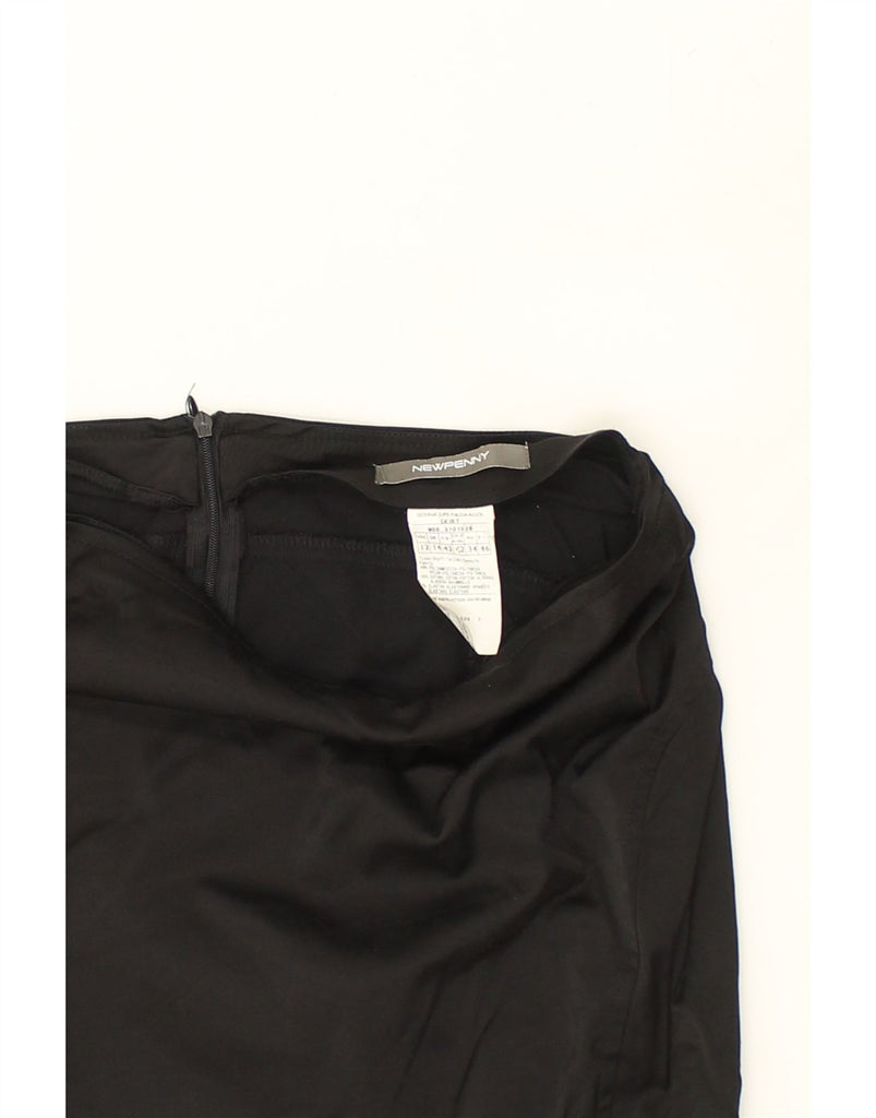 NEWPENNY Womens Zip Straight Skirt UK 14 Large W32  Black Nylon | Vintage Newpenny | Thrift | Second-Hand Newpenny | Used Clothing | Messina Hembry 