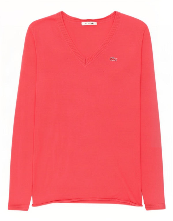 Lacoste Womens V-Neck Jumper Sweater EU 38 Medium Pink Cotton