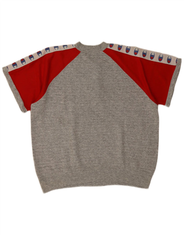 Champion Mens Graphic Short Sleeve Sweatshirt Jumper Small Grey Colourblock