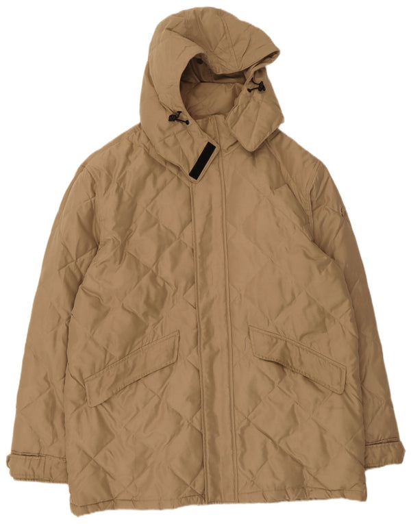 Sergio Tacchini Mens Hooded Quilted Jacket UK 44 2XL Beige Polyester
