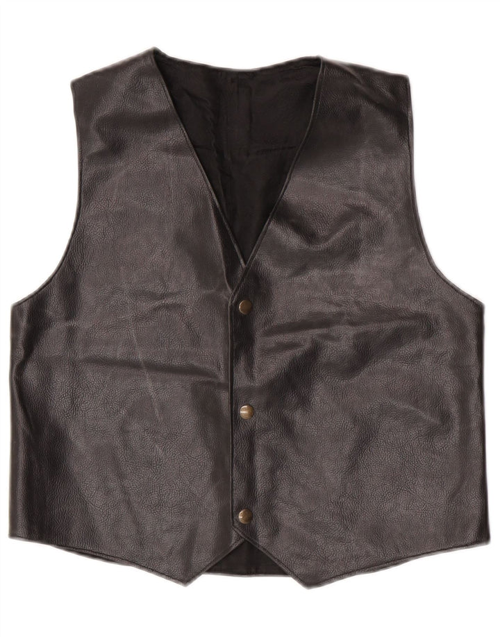 Vintage Womens Leather Waistcoat UK 14 Medium Black