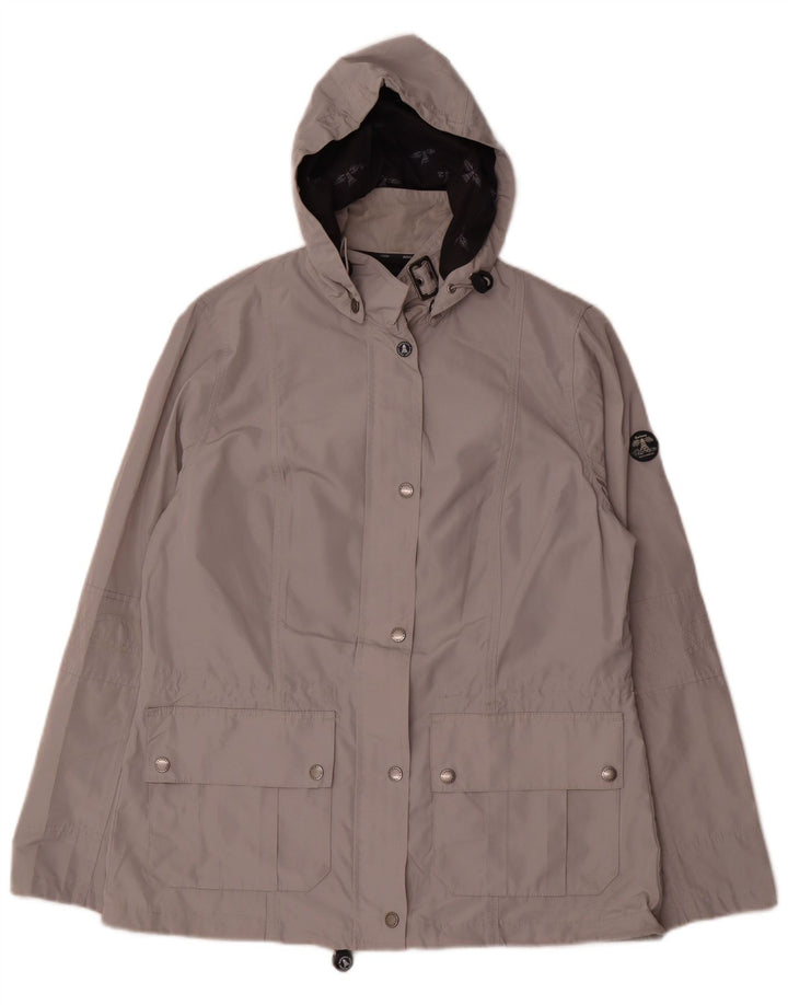 Barbour Womens Hooded Rain Jacket UK 14 Large Grey Polyester