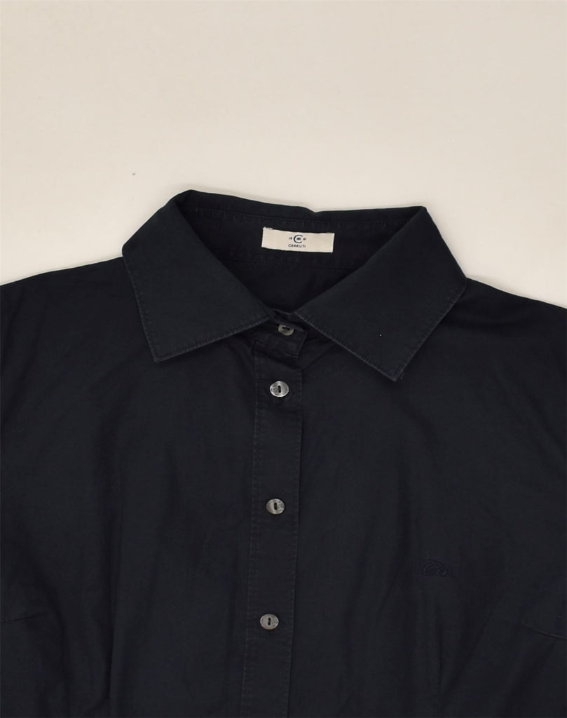 CERRUTI Womens Shirt UK 14 Large Navy Blue Cotton | Vintage Cerruti | Thrift | Second-Hand Cerruti | Used Clothing | Messina Hembry 