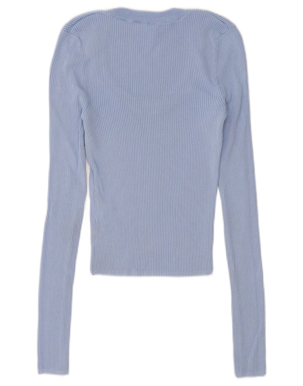 Zara Womens Crop Top Long Sleeve UK 4 XS Blue Viscose