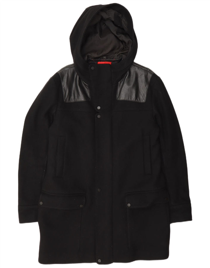 Hugo Boss Mens Hooded Overcoat EU 52 XL Black Wool