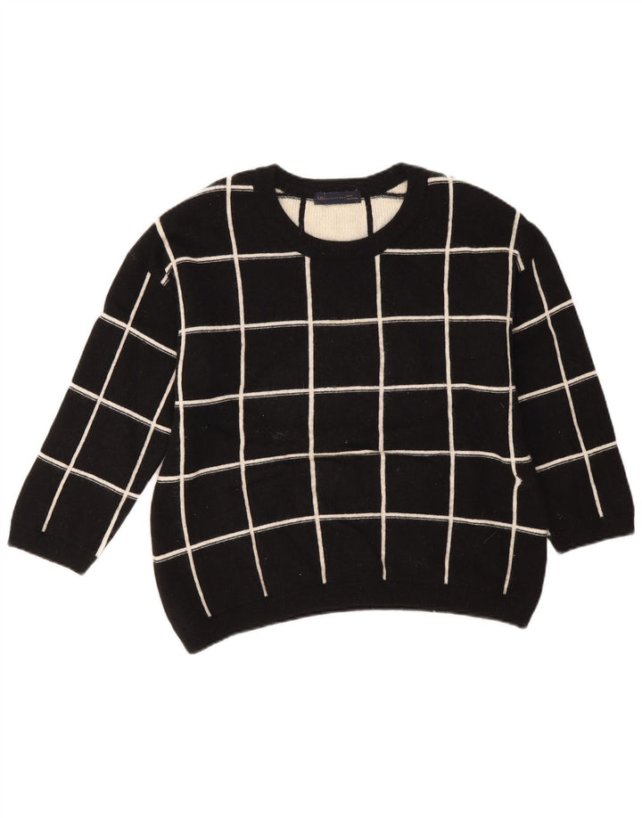 Marks & Spencer Womens Boat Neck Jumper Sweater UK 14 Large Black Check
