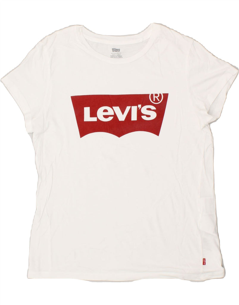 LEVI'S Womens Graphic T-Shirt Top UK 12 Medium White Cotton | Vintage Levi's | Thrift | Second-Hand Levi's | Used Clothing | Messina Hembry 