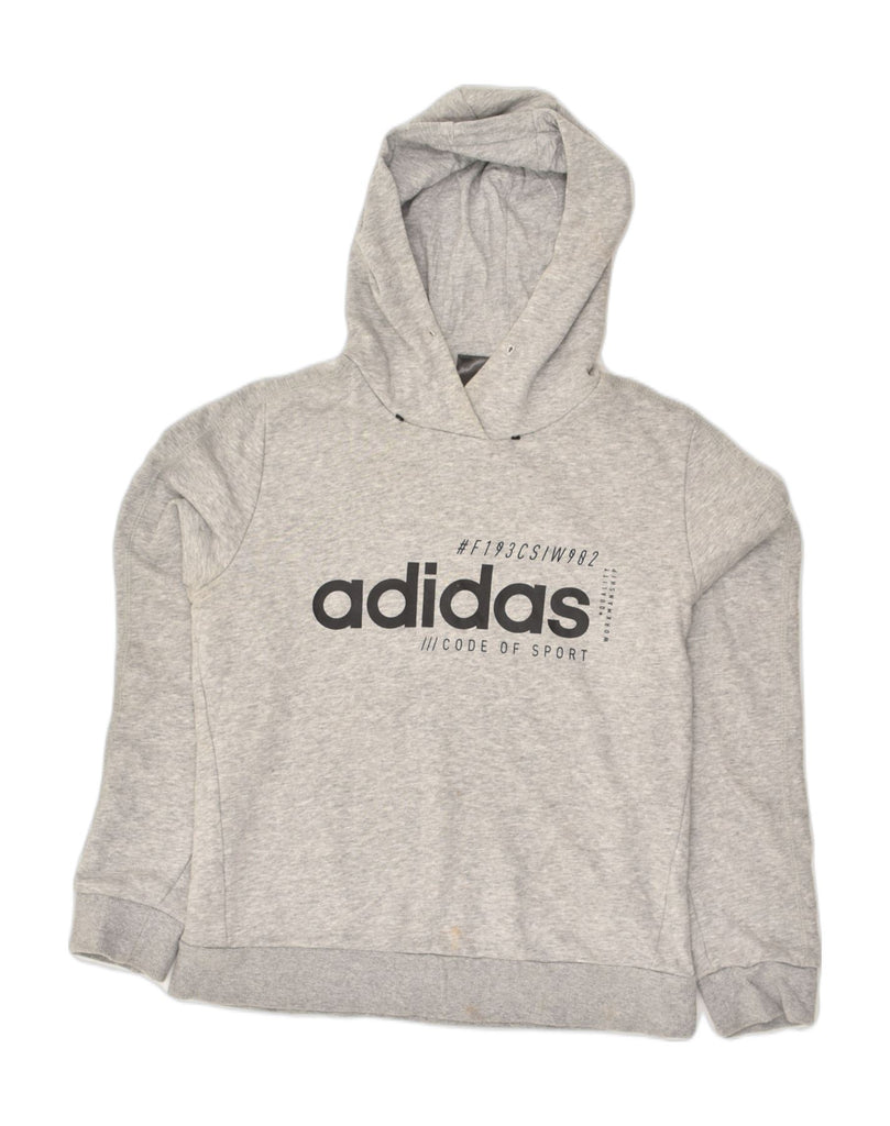 ADIDAS Womens Graphic Hoodie Jumper UK 16 Large Grey Cotton | Vintage Adidas | Thrift | Second-Hand Adidas | Used Clothing | Messina Hembry 