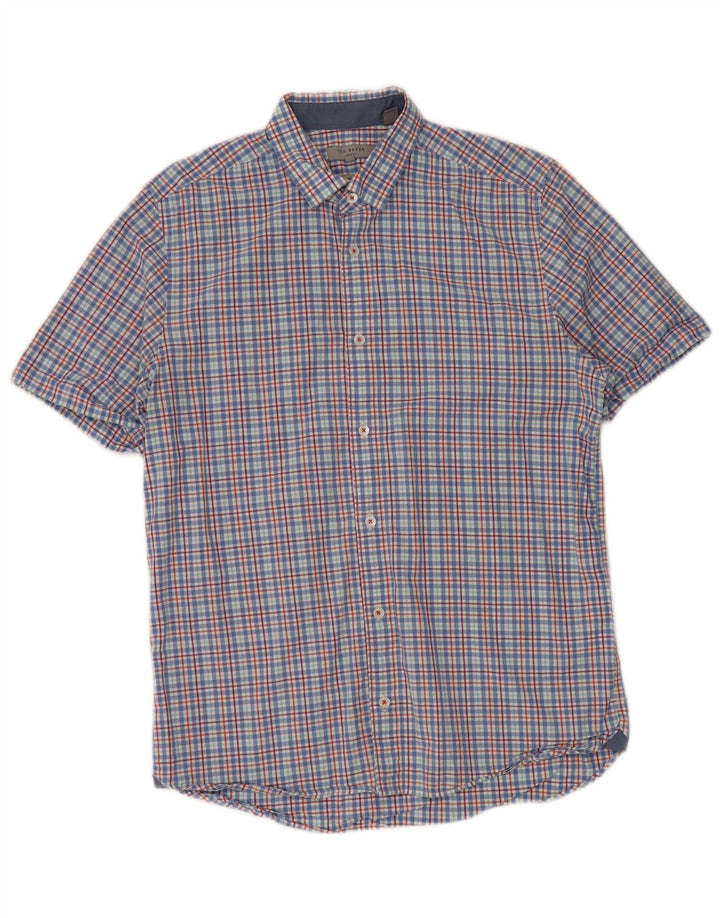 TED BAKER Mens Short Sleeve Shirt Size 3 Medium Blue Check Cotton