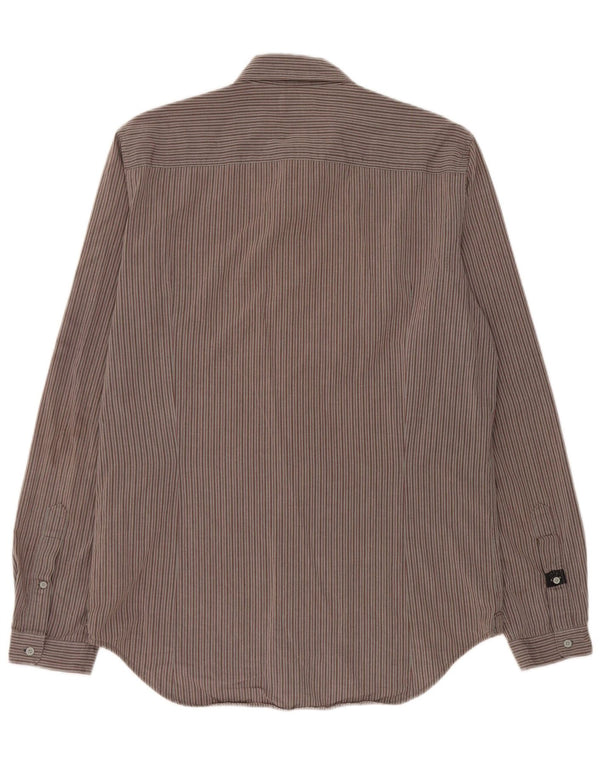 Diesel Mens Shirt Large Grey Striped Cotton