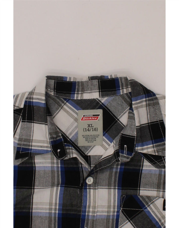 DICKIES Boys Short Sleeve Shirt 14-15 Years XL White Check Cotton Vintage Dickies and Second-Hand Dickies from Messina Hembry 